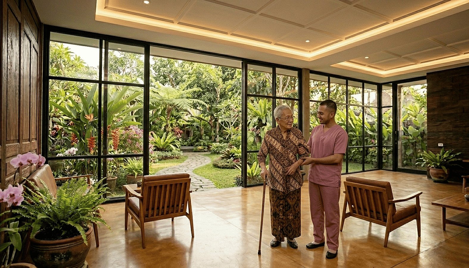 Caregiver profesional mendampingi lansia di rumah Jakarta — mitos dan fakta profesi perawat lansia RUKUN Home Care